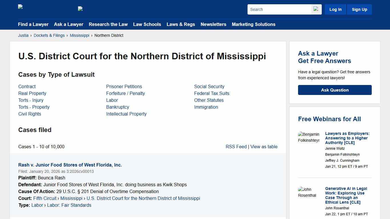 Cases, Dockets and Filings in the U.S. District Court for the Northern District of Mississippi | Justia Dockets & Filings