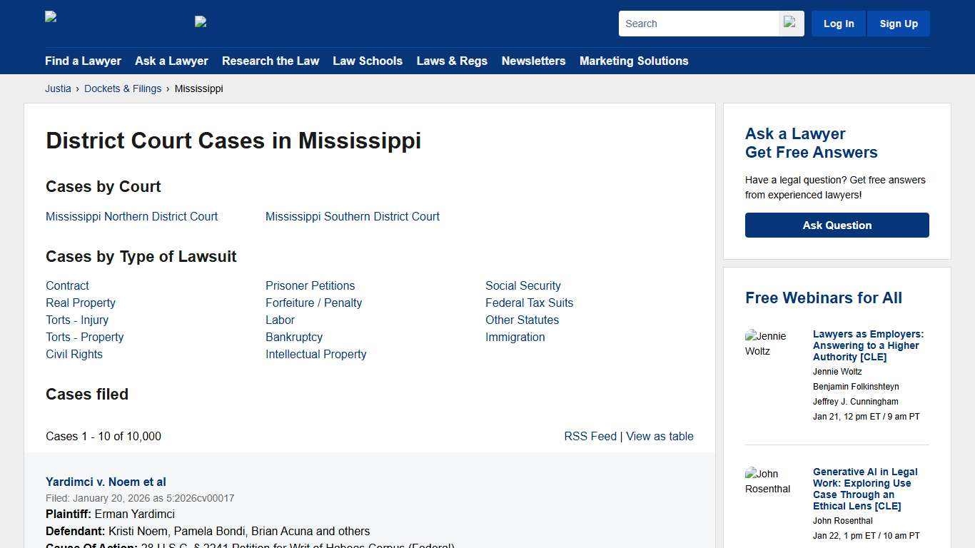 Cases, Dockets and Filings in Mississippi | Justia Dockets & Filings