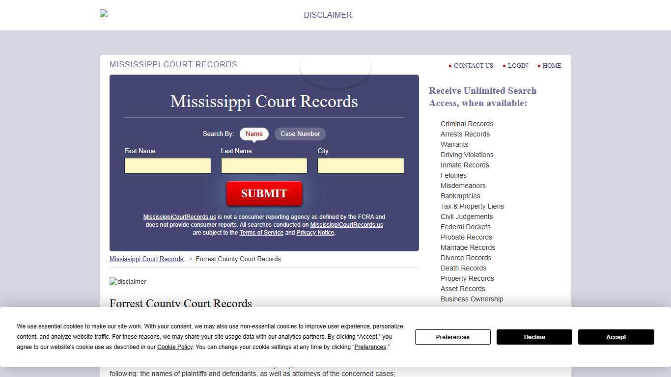 Forrest County Court Records | MississippiCourtRecords.us